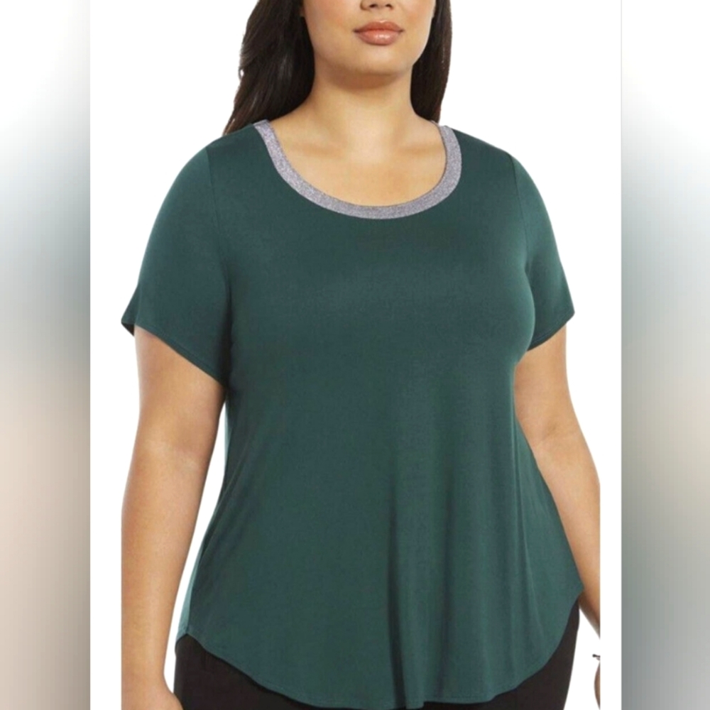 Alfani emerald green blouse with silver neckline